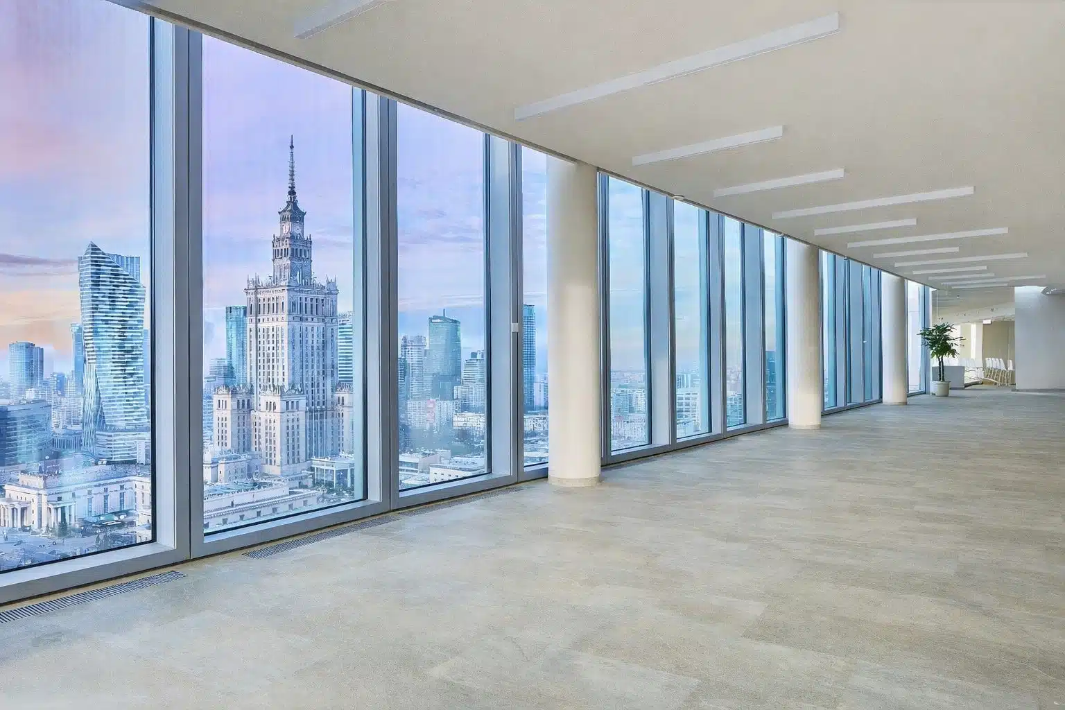 View of the Palace of Culture from the 27th floor beside the meeting room in Warsaw
